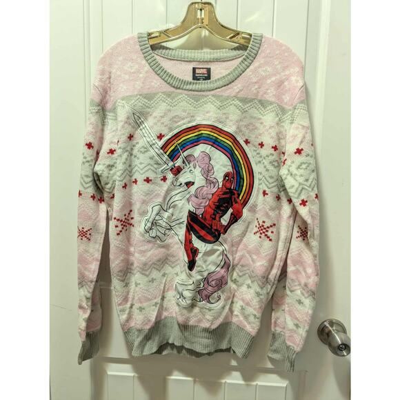 Marvels Deadpool Rainbow Unicorn 100% Acrylic Sweater Unisex Size XL Christmas - Picture 1 of 9